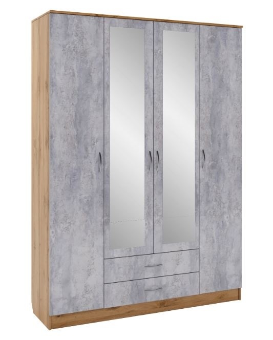 Шкаф 4-х створчатый с зеркалом "Лаура" ватан/цемент КД фото 1