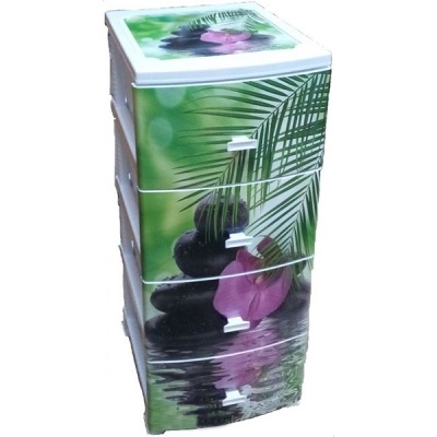 Комод пластиковый Декор 4 яруса орхидея белый В95*Ш38*Г47 фото 1